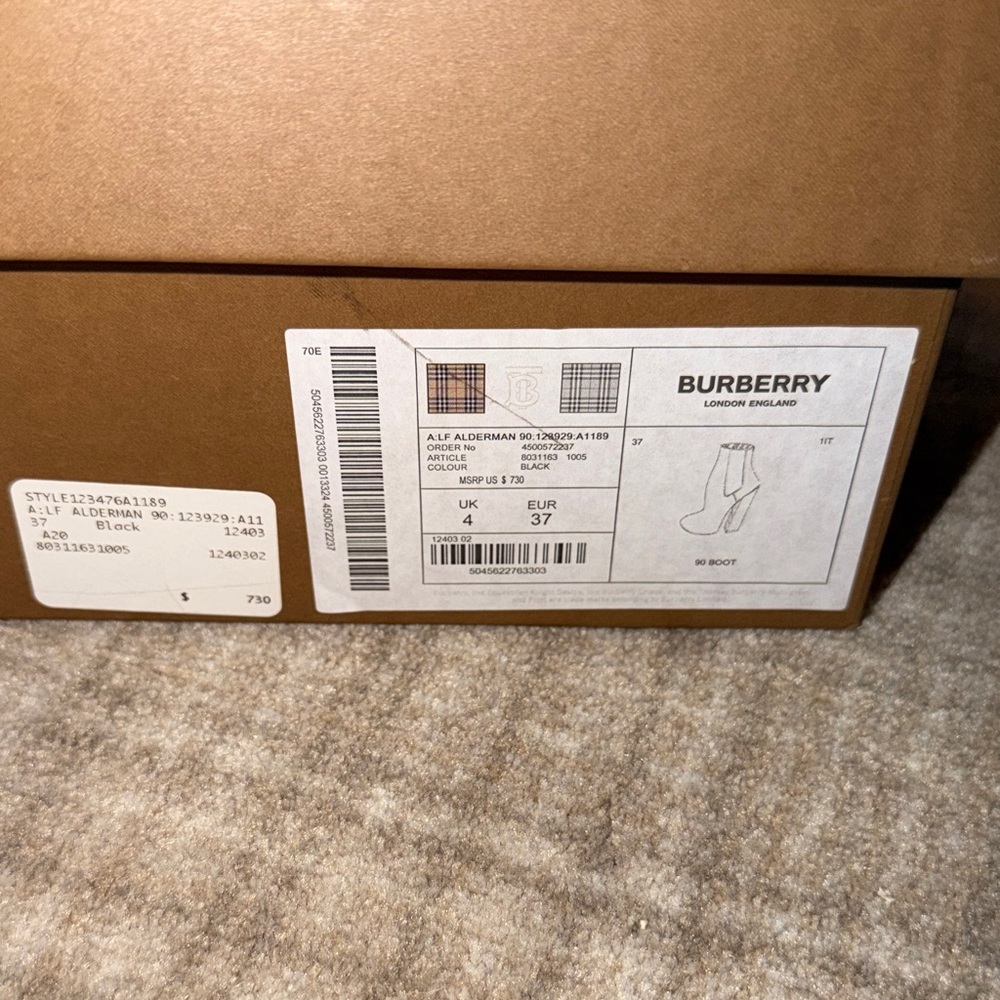 Burberry Black and Beige Plaid Heeled Boots - Picture 7 of 7